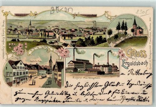 Ergoldsbach 1908 Gasthof Zur Post Marktplatz Ziegelei Max Weinschenk Lourd-Kapelle Lithographie