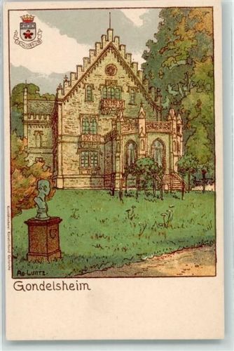 W7519 Gondelsheim , Baden sign Luntz Ad. Karlsruher Künstlerbund Gebrauchsspuren