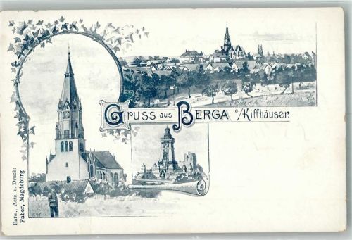 Berga 1900 Kirche Denkmal Barbarossa