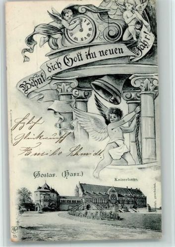 Goslar 1899 Neujahr - Engel mit Glocke und Uhr AK