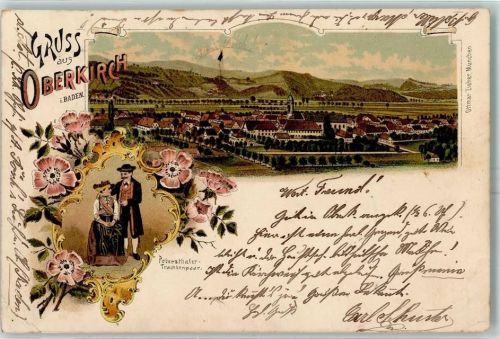 Oberkirch 1901 Petersthaler-Trachtenpaar Lithographie Bahnpost Appenweier - Oppenau Zug 256
