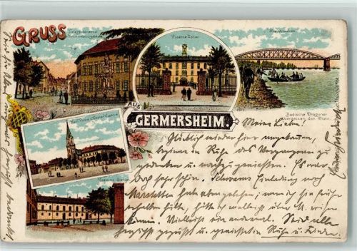 Germersheim 1902 Kriegerdenkmal Kommandanturgebäude Kaserne Zoller Rheinbrücken Kath. Kirche Klsoter Kaserne Kaserne Stengel