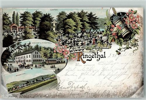 Ringethal 1899 Gasthaus Bierkrug Lithographie