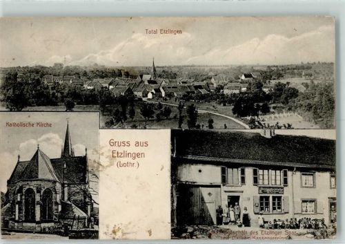 Etzling Kath. Kirche Spezereiengeschäft des Etzlinger Spar- und Darlehns-Kasenvereins Etzlingen