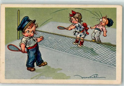 Kinder beim unbeholfenen Tennismatch Humor degrami 972