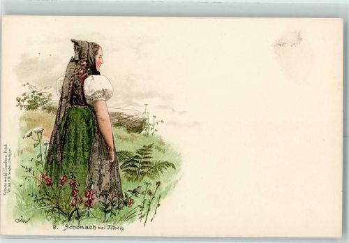 W7745 Schonach im Schwarzwald Verlag Seeger Nr. 8 Tracht AK Issel 1898 Lithographie