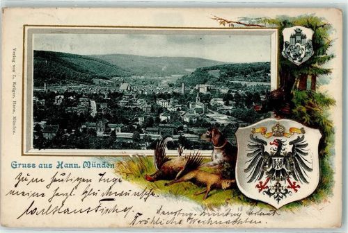 Hann. Münden 1903 Fasan Hase Jagdhund Wappen