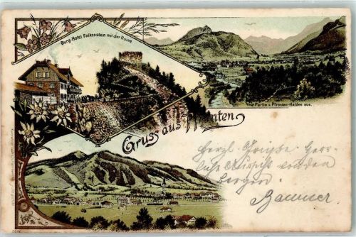 Pfronten 1898 Burg-Hotel Falkenstein mit der Ruine