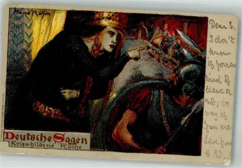 1902 Deutsche Sagen Kriemhilds Rache sign. Hans Röhm
