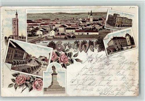 Wels 1898 Gruss aus - Marien Warte, Postamt, AK