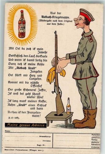 1915 Cognac Asbach Uralt Kriegsmappe Humor
