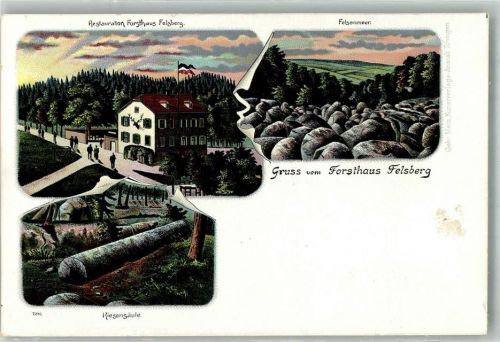 Felsberg Gasthaus Forsthaus Felsberg Riesensäule Felsenmeer Lithographie