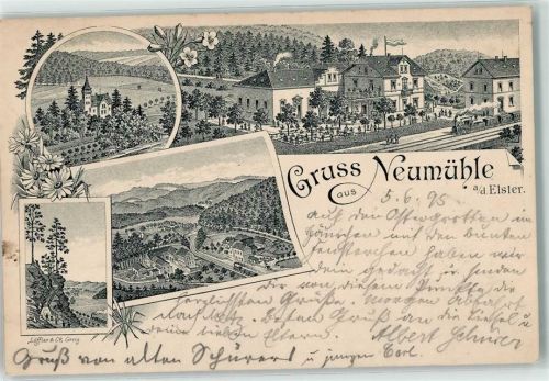 Neumühle 1895 Vorläufer Bahnhof Gasthaus Bahnpost Gera-Weischlitz Zg. 870