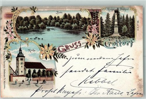 Crottorf Wasserschloss 1897 Lithographie Bode Kriegerdenkmal Kirche