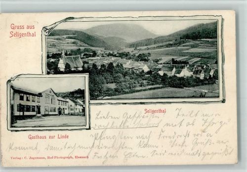 Seligenthal 1902 Gasthaus zur Linde und Teilansicht AK