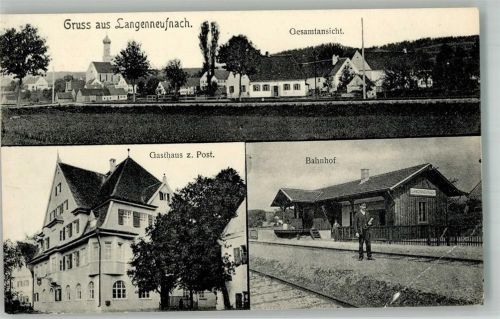 Langenneufnach 1916 Gasthaus zur Post Bahnhof großer Bug