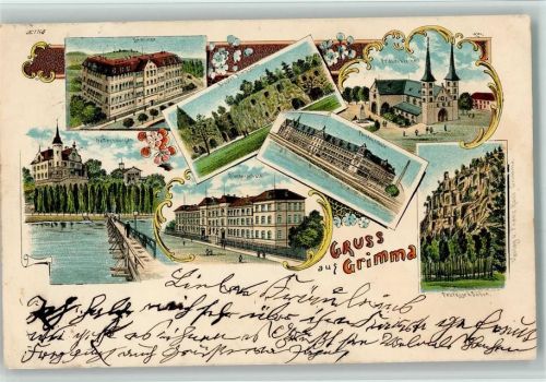 Grimma 1901 Gruss aus - Seminar, Gattersburgen, Försterschule AK