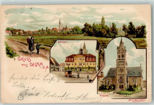 Lucka 1901 Rathaus Kirche sign Erw. Spindler Nr 4511