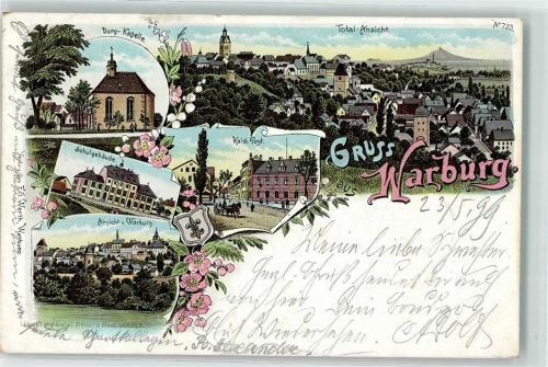 Warburg 1899 Burg-Kapelle Kaiserl. Post Schulgebäude