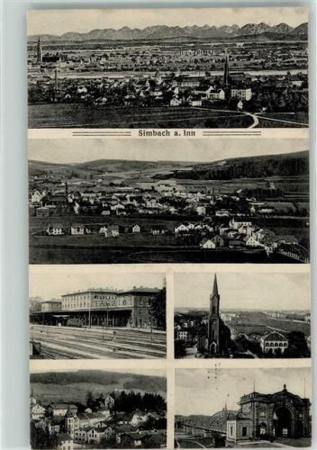Simbach Stadtpfarrkirche Bahnhof Brückenhaus Bahnpost Simbach-München Zg. 944