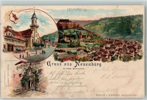 Neuenbürg 1899 Marktplatz Schlossthor