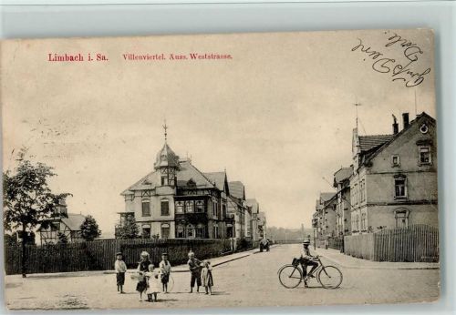 Limbach-Oberfrohna 1919 Villenviertel äuss. Weststrasse , Kinder, Fahrrad AK