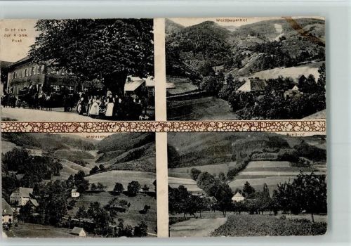 Denzlingen 1916 Gasthaus zur Krone und Postkurtsche , Post, Weißbauernhof, Wehrlehof, AK Eckknick
