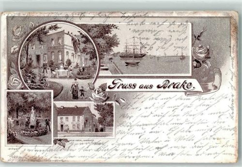 26919 W2880 Brake Unterweser 1898 Lithographie Schiiff Rosen Gruss Frau Kind