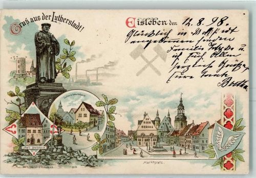 Lutherstadt Eisleben 1898 Lutherdenkmal Luthers Geburtshaus Luthers Sterbehaus Marktplatz
