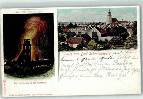 Bad Schmiedeberg 1904 Turmbrand zu Schmiedeberg Kirche St. Nikolaus