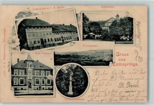 Lamspringe 1900 Central-Hotel C. E. Haars Klostergut Kaiserl. Postamt Kriegerdenkmal