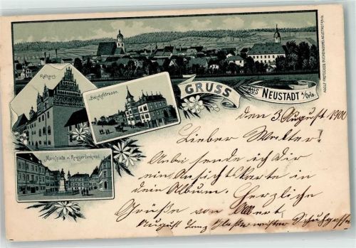 Neustadt 1900 Marktplatz Kriegerdenkmal Rathaus Bahnhofstraße