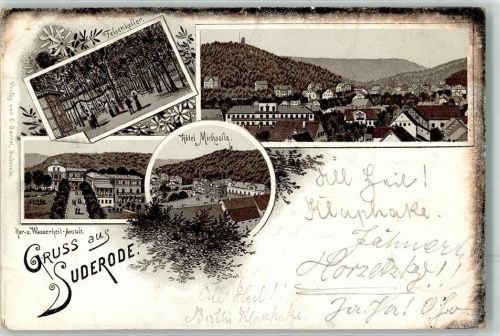 06507 O4302 Bad Suderode 1894 Lithographie Vorläufer Wasserheil-Anstalt Gasthaus Felsenkeller Hotel Michaelis
