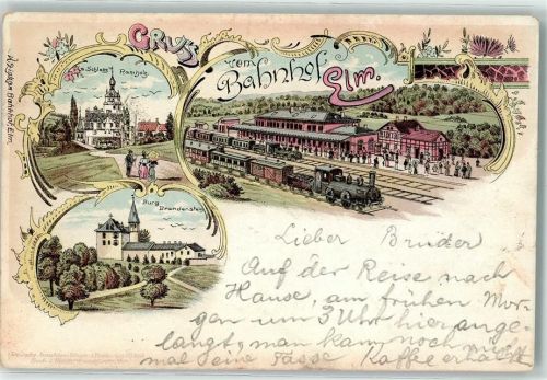 Elm 1897 Schloß Ramholz Bahnhof Burg Brandenstein Bahnpost Fulda-Frankfurt