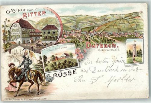 Durbach 1898 Gasthaus zum Ritter Schloss Staufenberg Brandeckturm