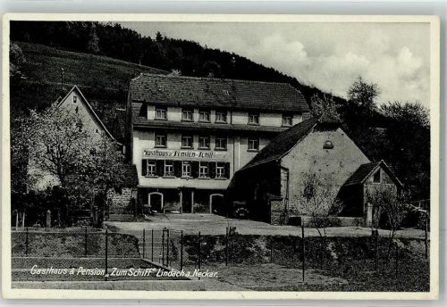 Eberbach OT. Lindach Gasthaus-Pension zum Schiff Bahnpost Zug 335