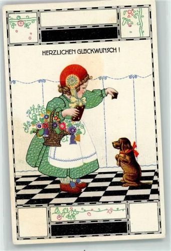 B.K.W. I 633-3 August Patek Glückwunsch Lebkuchen Kind Dackel
