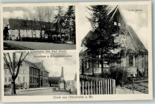 Ottenheim Landpost Allmannsweier Gasthaus zum Erbprinzen Schulhaus Kriegerdenkmal Wohnhaus Gebr. Seiler