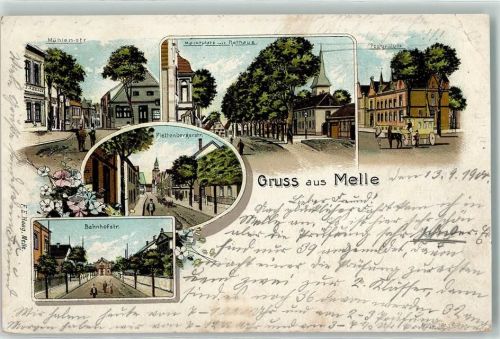 Melle Mühlenstraße Marktplatz Rathaus Postgebäude Plettenbergerstraße Bahnhofstraße Kutsche Gruss