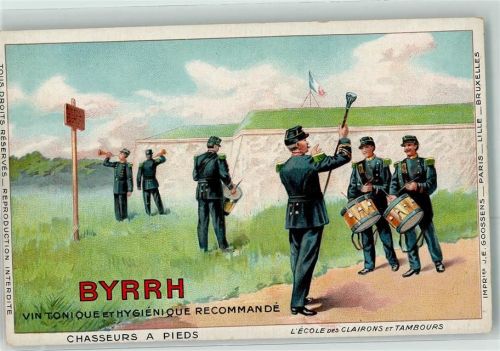 Chasseurs a Pieds L'Ecole des Clairons et Tambours Trommler Soldaten Collection BYRRH Lithographie