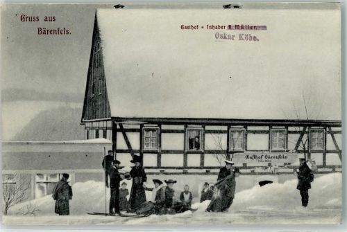 Bärenfels 1917 Gasthaus R. Müller Oskar Köbe Winter Ski Bahnpost Hainsberg - Kipsdorf Zug 3307