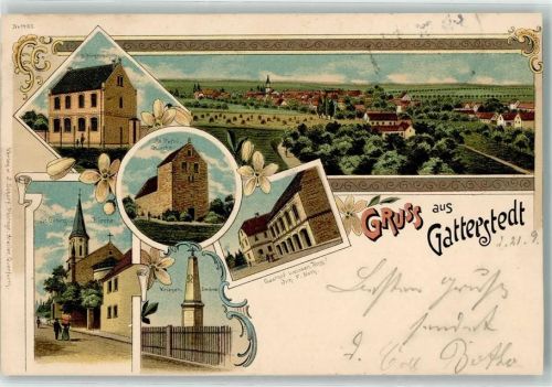 Cattenstedt 1903 St. Georg Kirche Kriegerdenkmal Gasthaus Weissen Ross St. Petri Kirche Lithographie