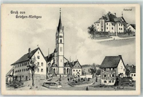 79771 W7895 Grießen , Baden Künstlerkarte Kirchplatz Stadtkirche Notariat signiert