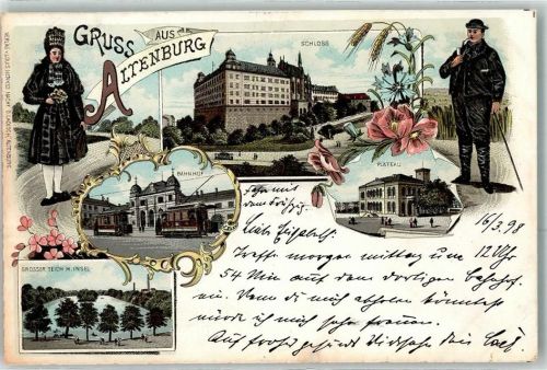 Altenburg 1898 Bahnpost Altenburg Eisenach Zug 15 16.3.98 Tracht Schloss Bahnhof Plateau