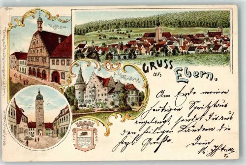Ebern 1897 Schloß Eyrichshof Rathaus Stadt-Torturm