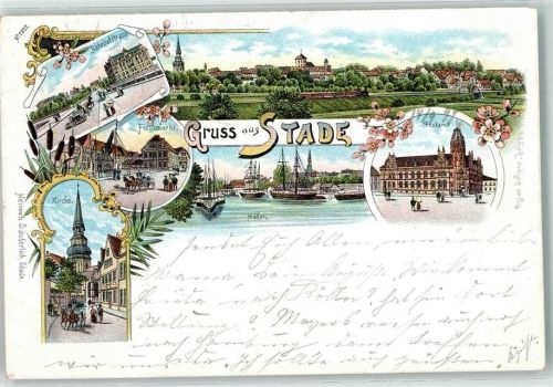 Stade 1897 Bahnhofstraße Postamt Kirche Fischmarkt Hafen
