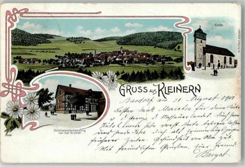 Kleinern 1901 Kolonialwaren Blümer Kirche Lithographie