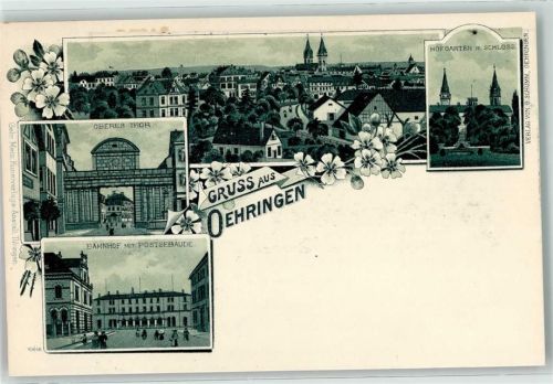Öhringen Hofgarten Schloß Bahnhof Post Oberes Tor Lithographie