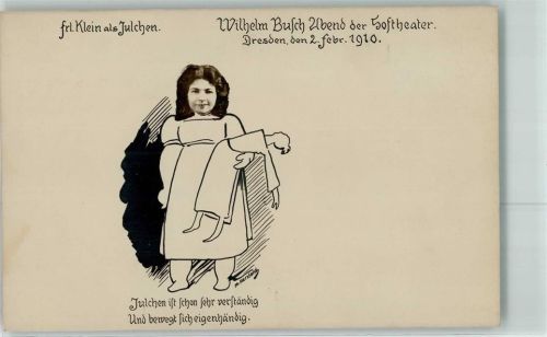 Dresden Frl. Klein als Julchen Wilhelm Busch Abend Hoftheater Februar 1910 sign M. Herzfeld
