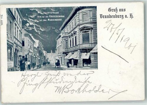 Brandenburg 1901 Hauptstraße Blick a.d. Kriegerdenkmal a.d. Marienberge